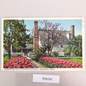 Vtg Market Square Tavern Gardens Colonial Williamsburg Virginia Postcard 1952